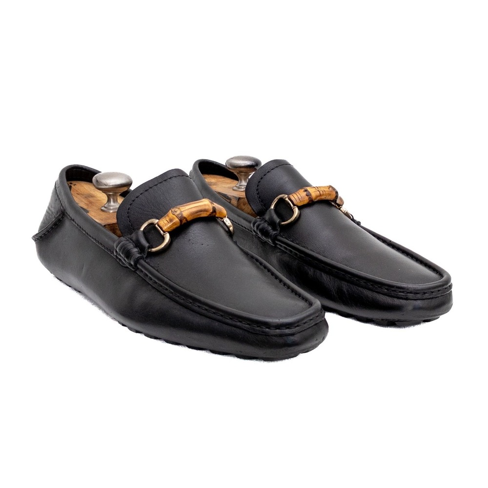 Gucci Black Leather Bamboo Horsebit Loafers Mens UK 9.5 US 10.5 Driver Shoes - Picture 2 of 12